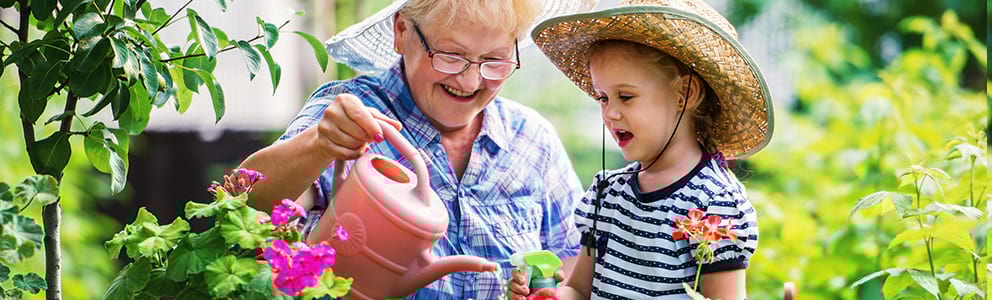 Woman and child gardening