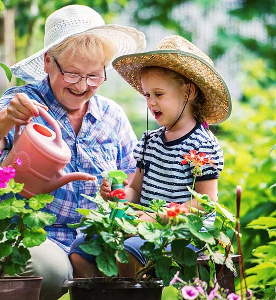 Woman and child gardening
