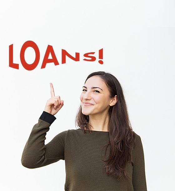 Woman pointing at the word loans