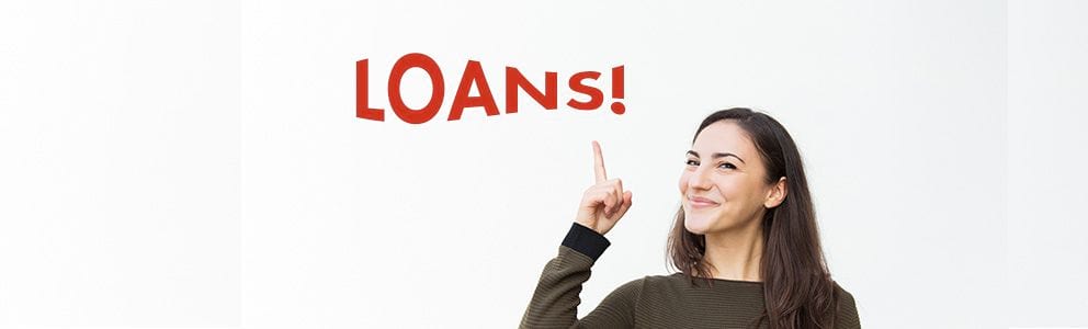 Woman pointing at the word loans