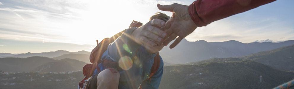 Two hikers on a mountain