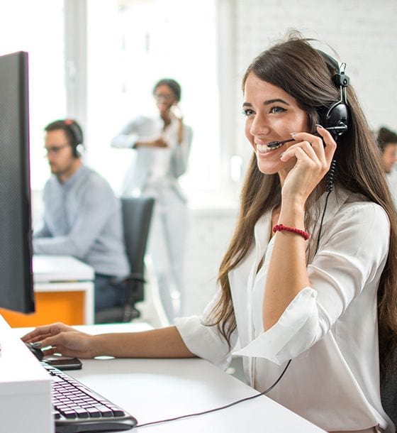 Woman talking on headset