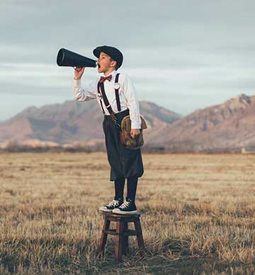 Boy with bullhorn