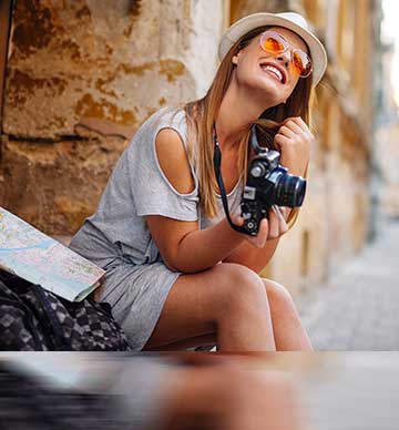 Woman looking up and smiling